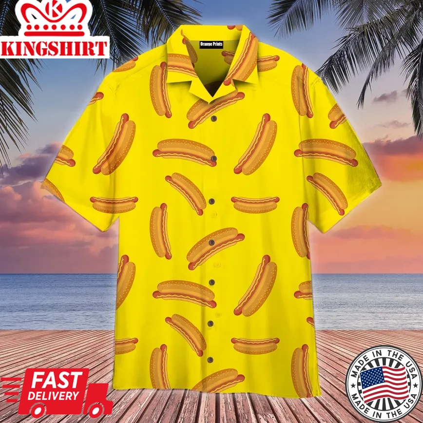 Hot Dog On Yellow Trendy Hawaiian Shirt