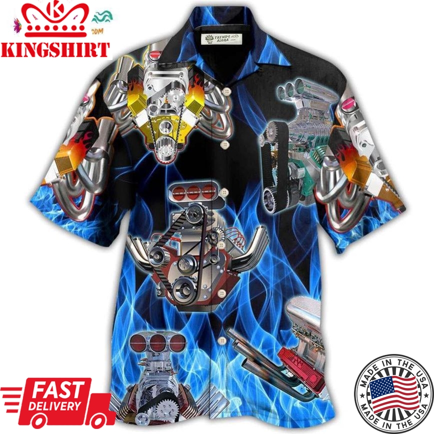 Hot Rod Blue Flame In Black Background Hawaiian Shirt