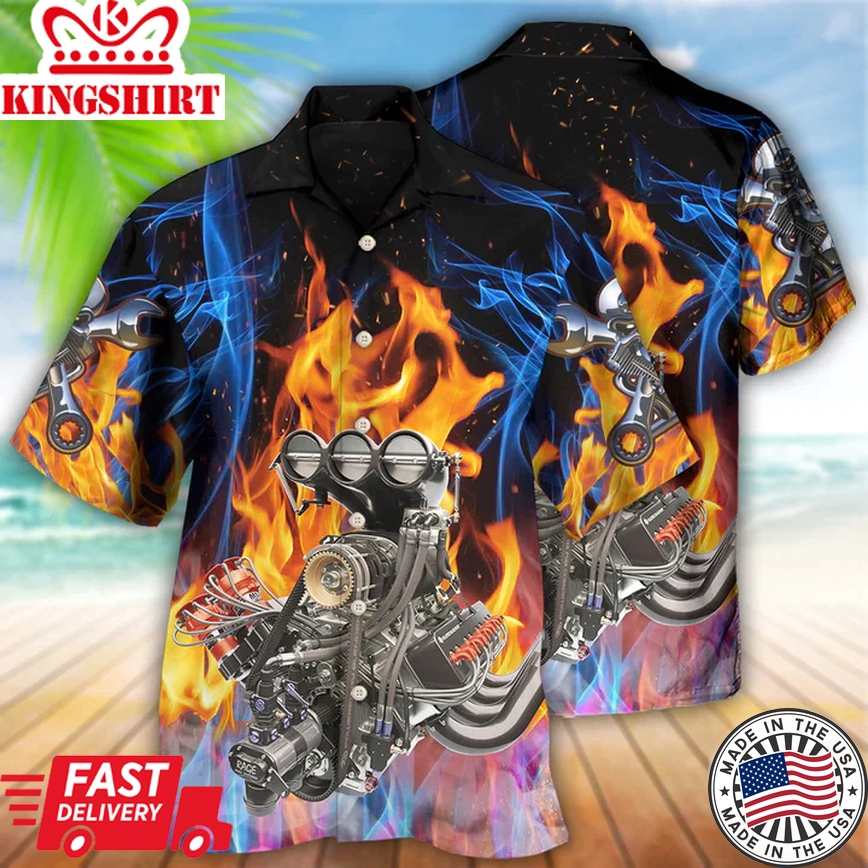 Hot Rod Fire All Printed 3D Trendy Hawaiian Shirt, Trendy Hawaiian Shirt For Men And Women