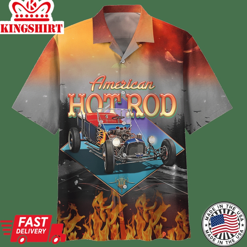 Hot Rod Hawaiian Shirt American Hot Rod Fire Red Grey Hawaii Aloha Shirt