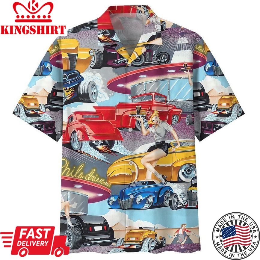 Hot Rod Hawaiian Shirt Animation Hot Rod Girl Colorful Hawaii Aloha Shirt