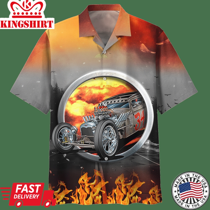 Hot Rod Hawaiian Shirt Hot Rod 34 Fire Red Grey Hawaii Aloha Shirt