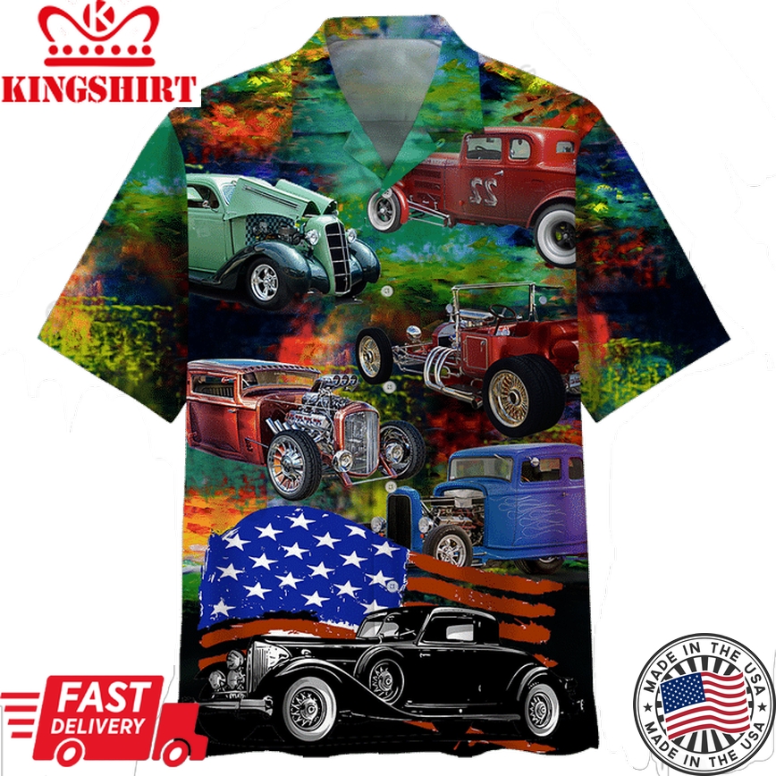 Hot Rod Hawaiian Shirt Hot Rod American Flag Hawaii Aloha Shirt