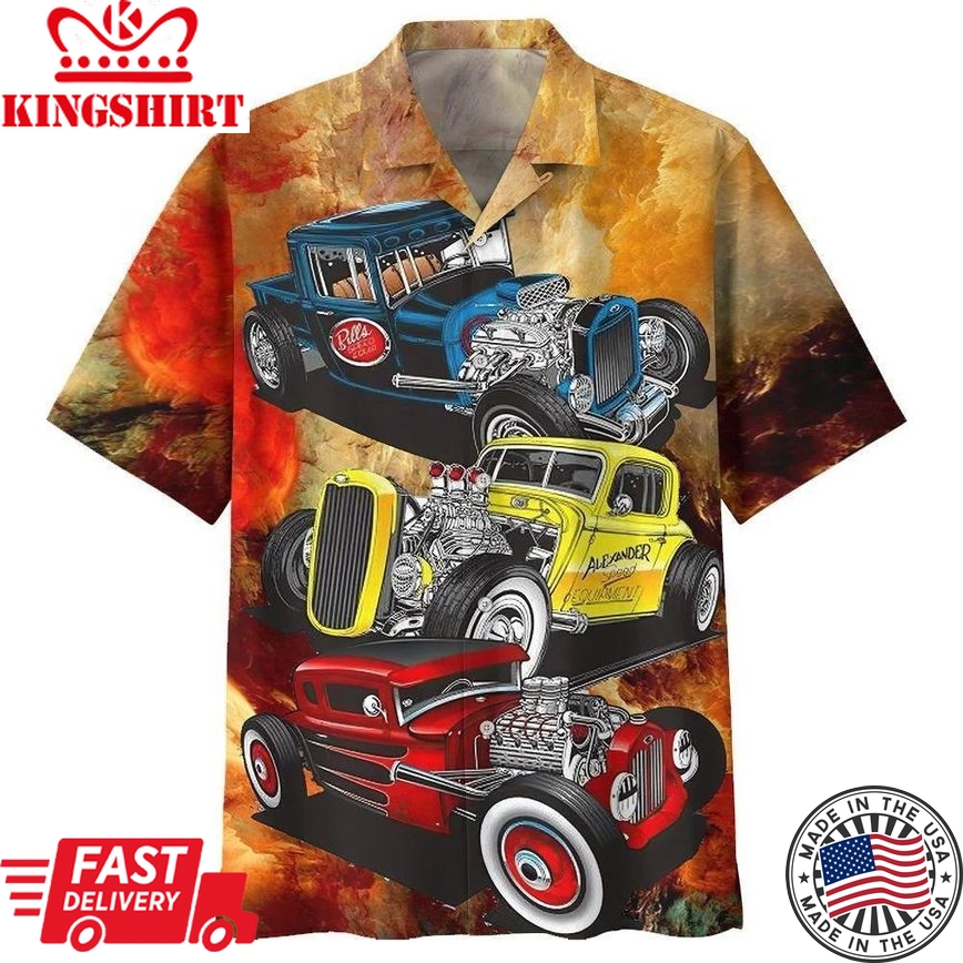 Hot Rod Hawaiian Shirt Hot Rod Blue Yelow Red Hawaii Aloha Shirt