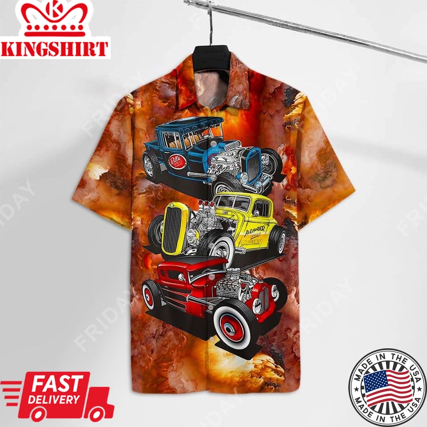 Hot Rod Hawaiian Shirt Hot Rod Cars Orange Cloud Hawaii Aloha Shirt