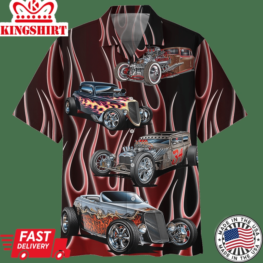 Hot Rod Hawaiian Shirt Hot Rod Fire Pattern Brown Hawaii Aloha Shirt