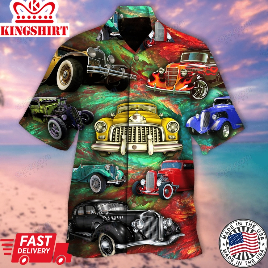 Hot Rod Hawaiian Shirt Hot Rod Oil Color Painting Colorful Hawaii Aloha Shirt