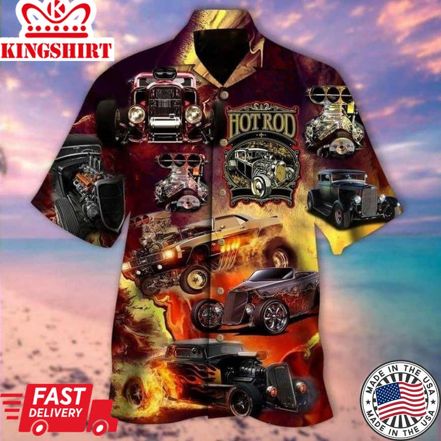 Hot Rod Hawaiian Shirt Hot Rod On Fire Brown Hawaii Aloha Shirt