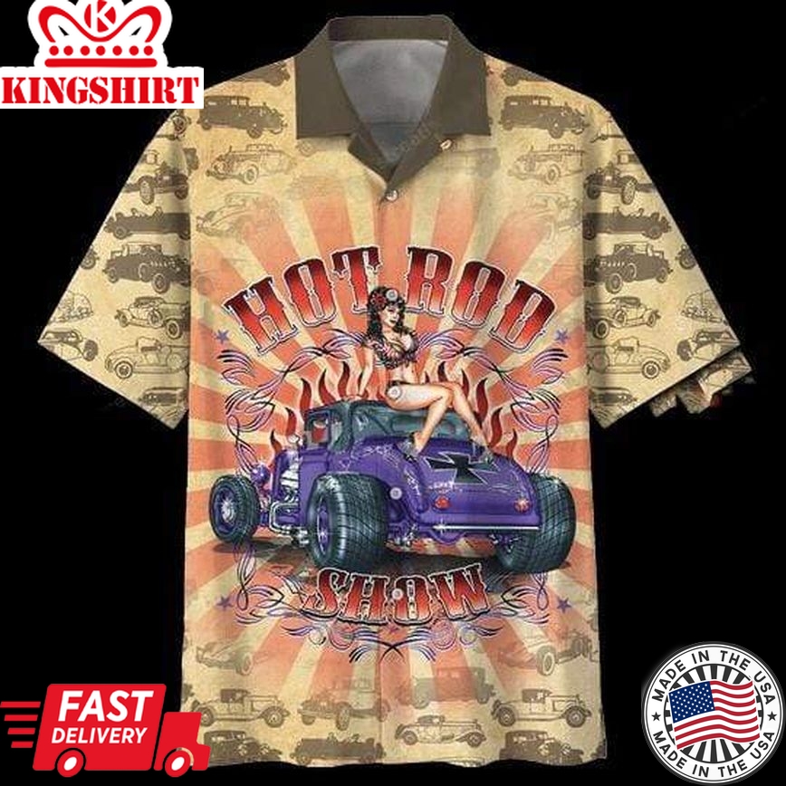 Hot Rod Hawaiian Shirt Hot Rod Show Girl Hot Rod Pattern Hawaii Aloha Shirt