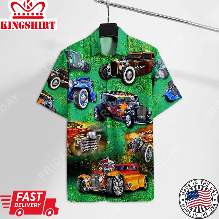 Hot Rod Hawaiian Shirt Iconic Hot Rod Cars Green Hawaii Aloha Shirt