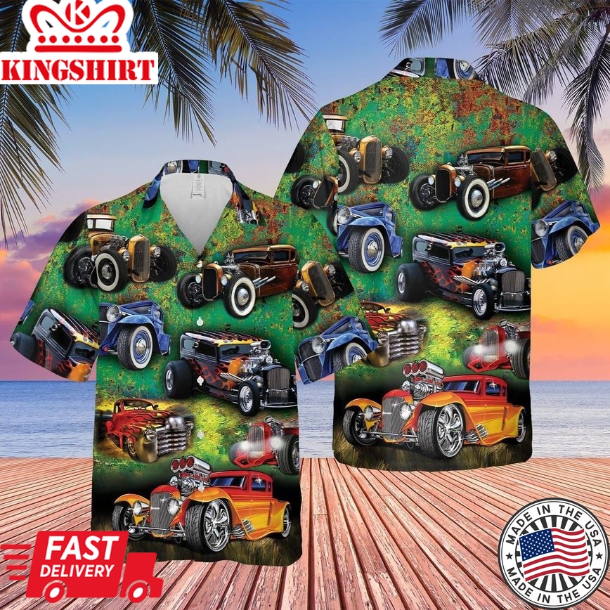 Hot Rod Hawaiian Shirt Painting Color Hot Rod Green Hawaii Aloha Shirt