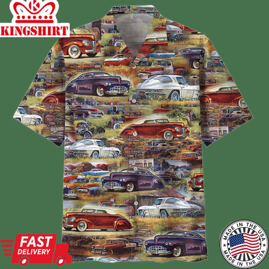 Hot Rod Hawaiian Shirt Vintage Hot Rod Pattern Hawaii Aloha Shirt