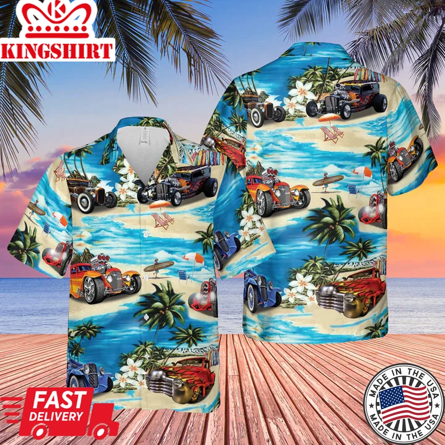 Hot Rod Hawaiian Theme All Printed 3D Trendy Hawaiian Shirt