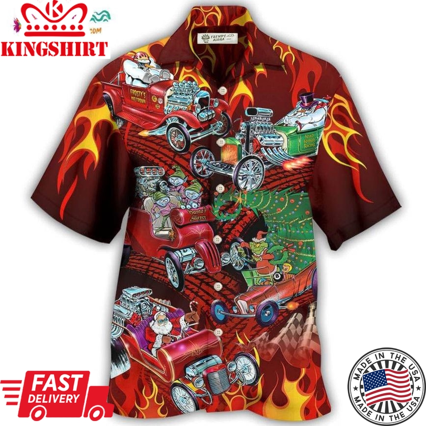 Hot Rod Merry Christmas Red Style Hawaiian Shirt