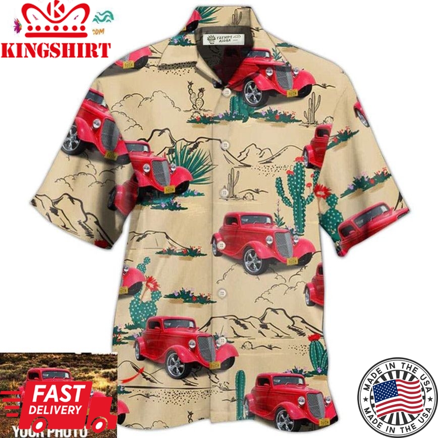 Hot Rod On The Desert Basic Style Custom Photo Hawaiian Shirt