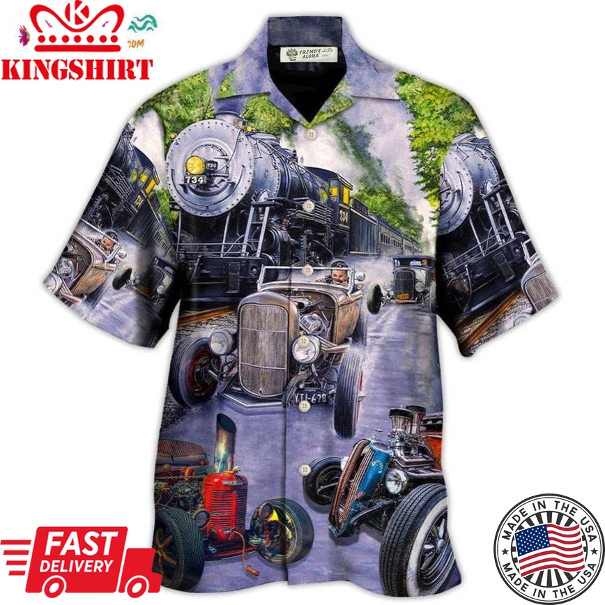 Hot Rod Racing Train Cool Art Style Hawaiian Shirt