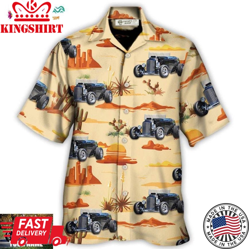 Hot Rod Vintage Landscape Cowboy Custom Photo Hawaiian Shirt