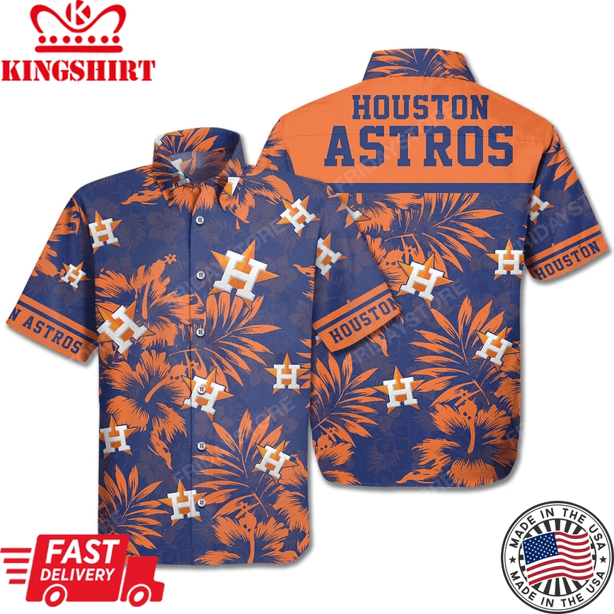 Houston Astros Trendy Hawaiian Shirt Houston Astros Baseball Orange Black Hawaii Aloha Shirt