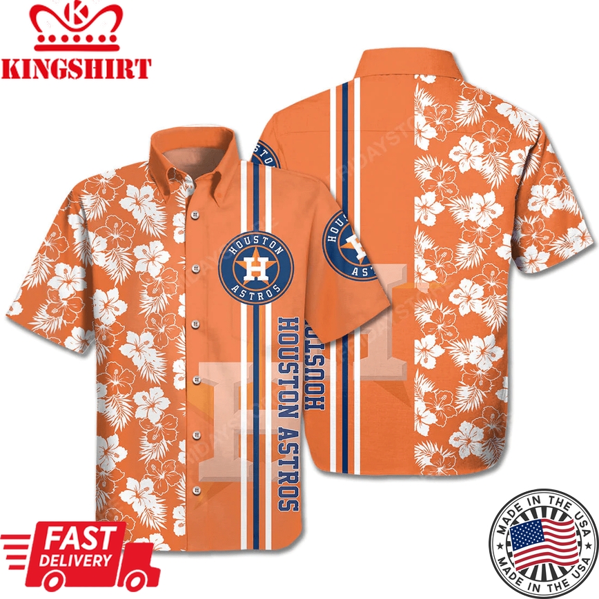 Houston Astros Trendy Hawaiian Shirt Houston Astros Logo Baseball Orange White Hawaii Aloha Shirt