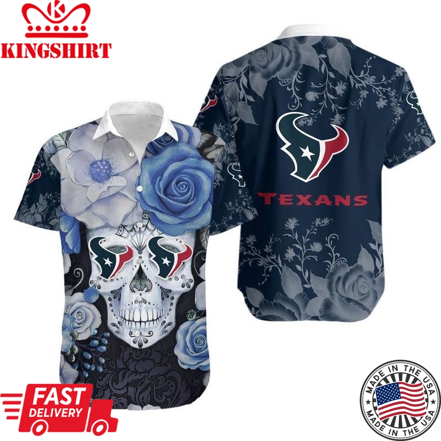 Houston Texans Skull NFL Gift For Fan Hawaiian Graphic Print Short Sle