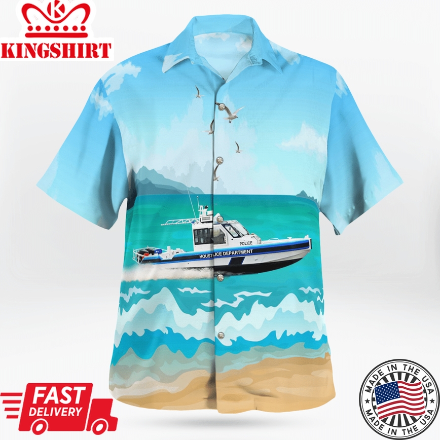 Houston, Texas, Houston Police Department Metal Shark 32 Defiant Patrol Boat Hawaiian Shirt