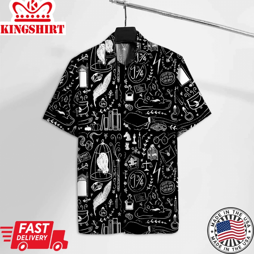 Hp Trendy Hawaiian Shirt Magical Objects Black Hawaii Tshirt Cool High Quality Hp Aloha Shirt