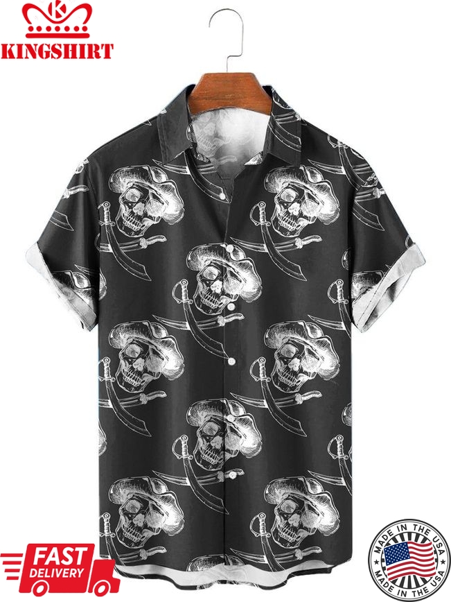 Human Skull Y Print Short Sleeve Shirt