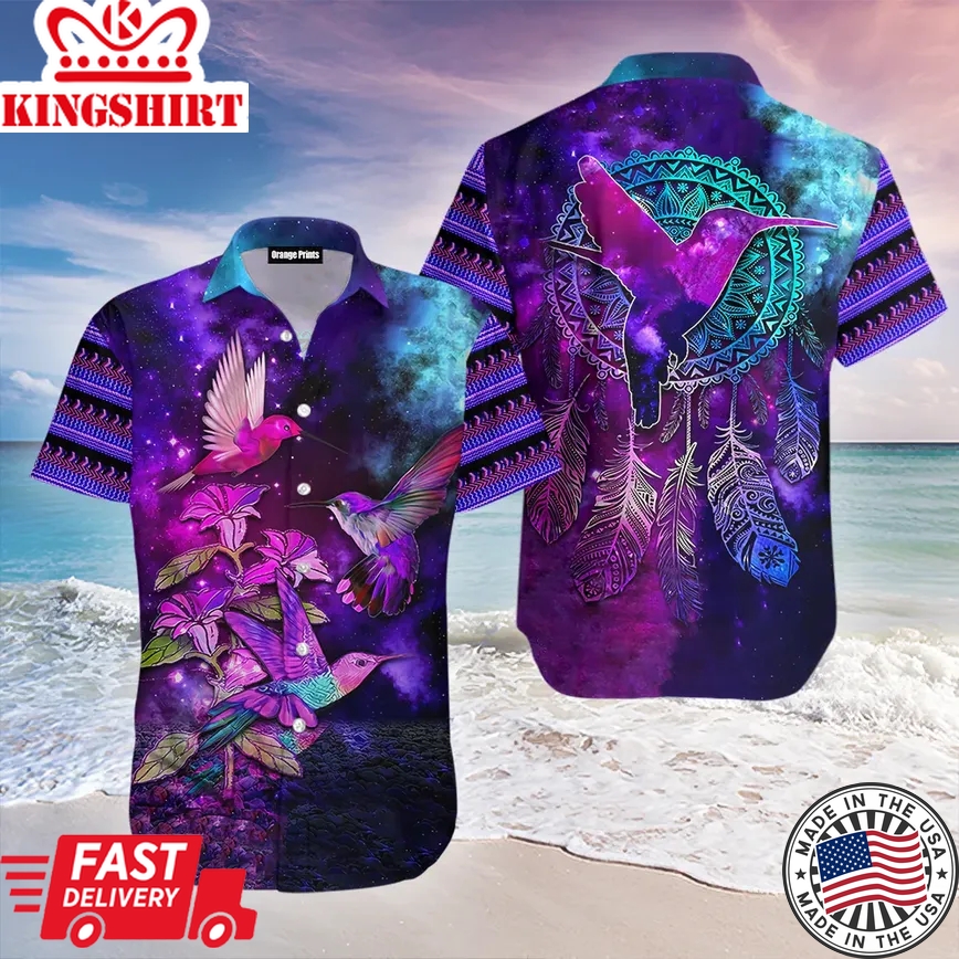 Hummingbird On Galaxy Trendy Hawaiian Shirt For