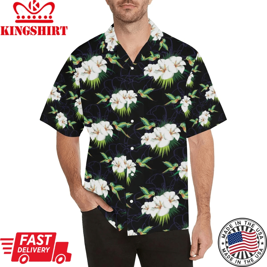 Hummingbird With Flower Pattern Print Design 03 Trendy Hawaiian Shirt, Unisex Print Aloha Short Sleeve Casual Shirt Summer Gifts