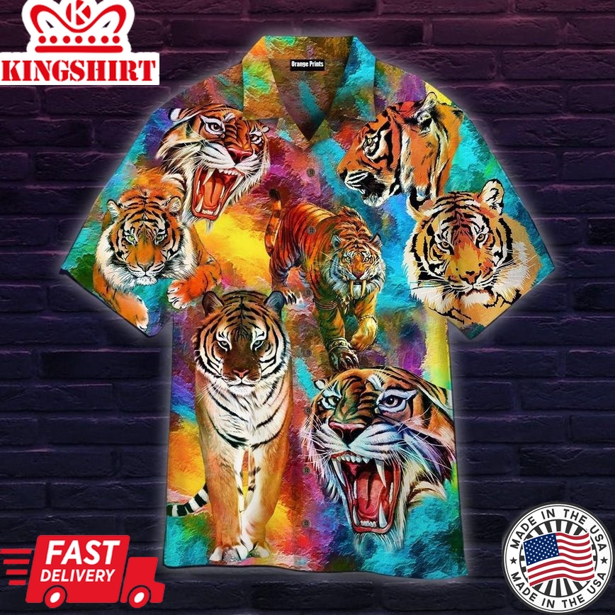 Hundred Colorful Tiger Trendy Hawaiian Shirt For