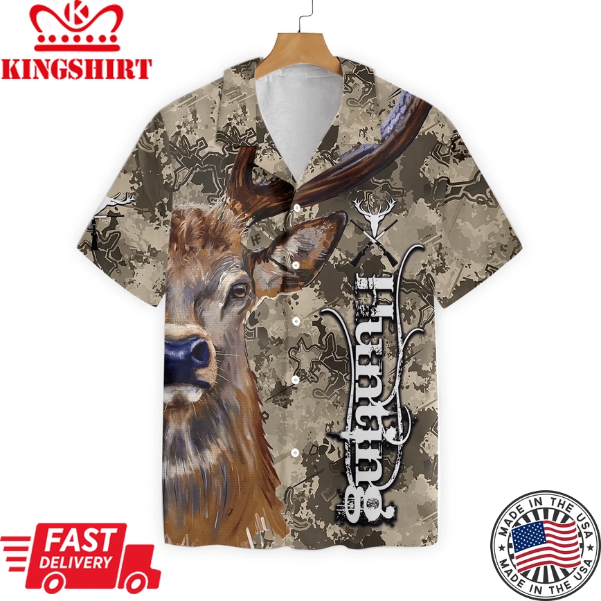 Hunting Aloha Shirt Deer And Camo Hunting Trendy Hawaiian Shirt