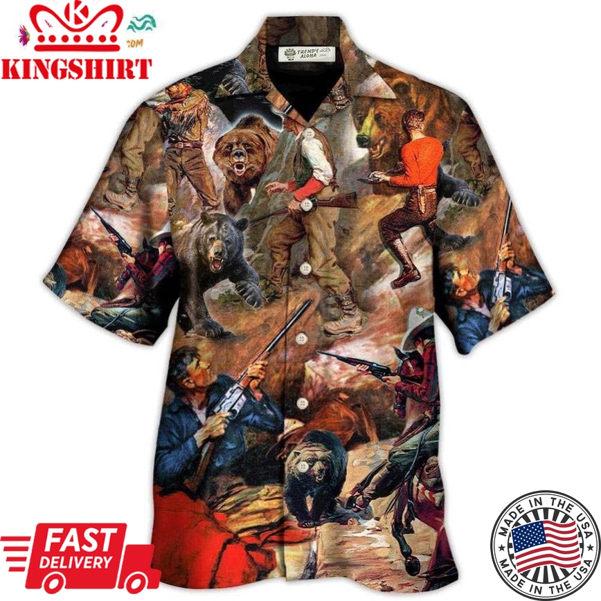 Hunting Bear Cow Boy Cool Art Style Hawaiian Shirt