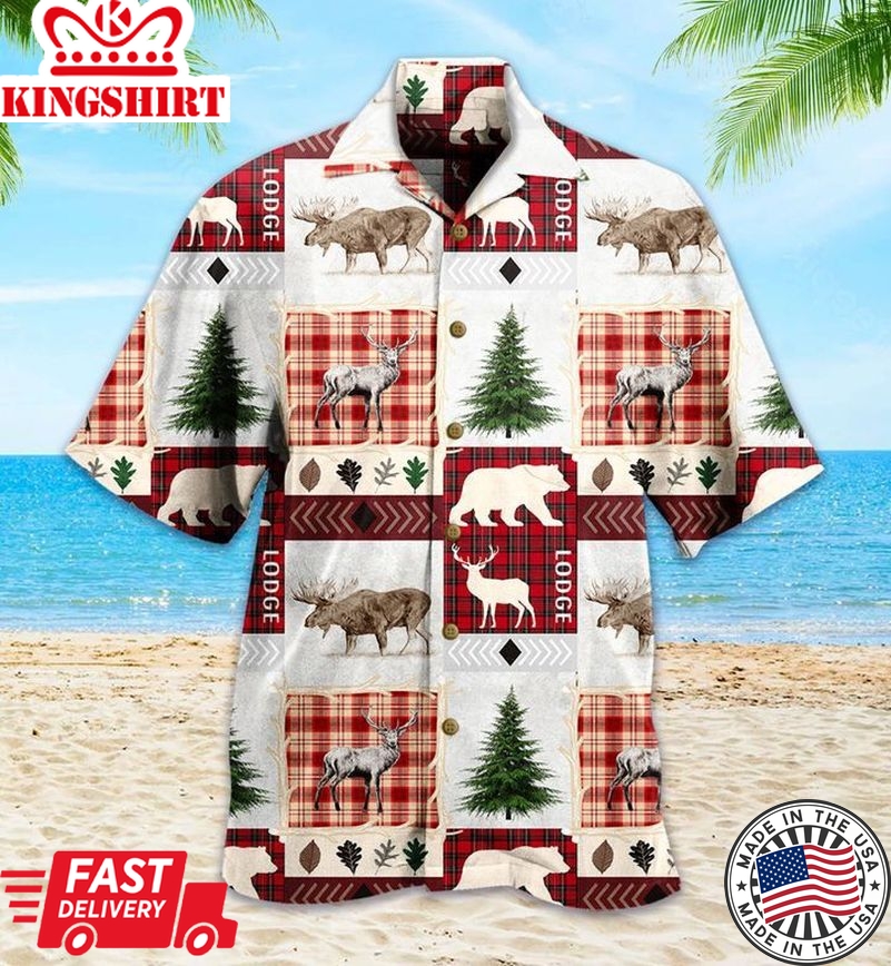 Hunting Bear Red Trendy Hawaiian Shirt 3D Summer Gifts