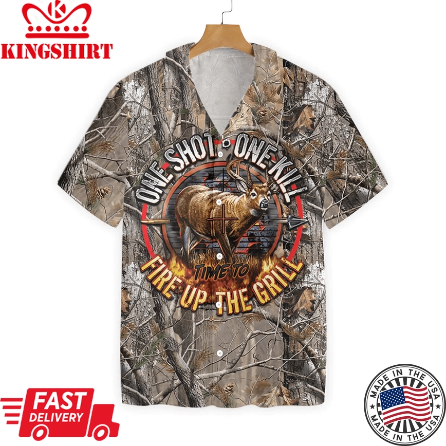 Hunting Deer One Shot One Kill Trendy Hawaiian Shirt Hunting Aloha Shirt