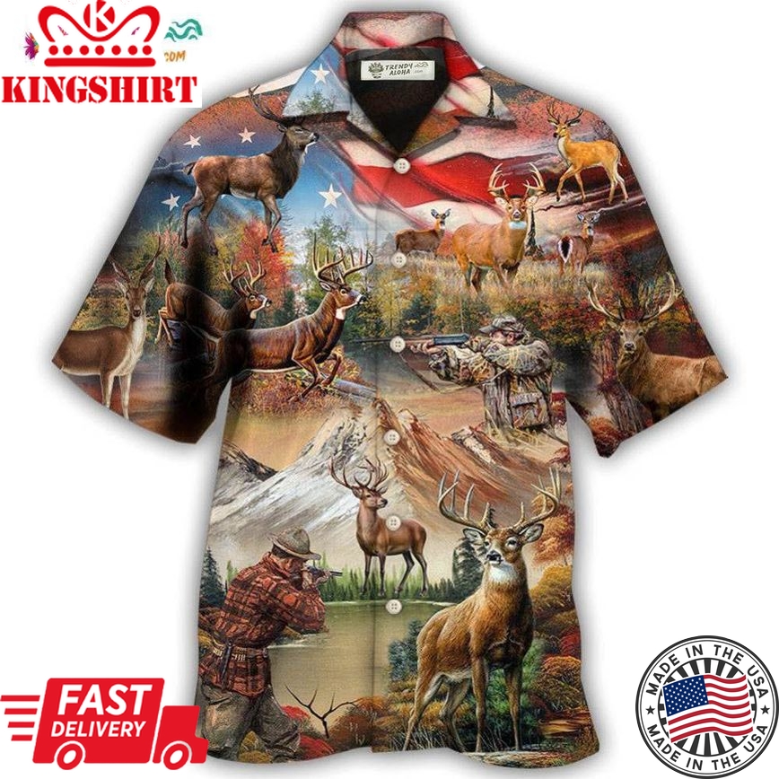 Hunting Independence Day Deer American Flag Hawaiian Shirt