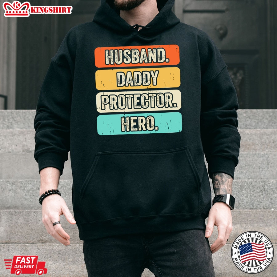 Husband Daddy Protector Hero Vintage Dad Gift Hoodie