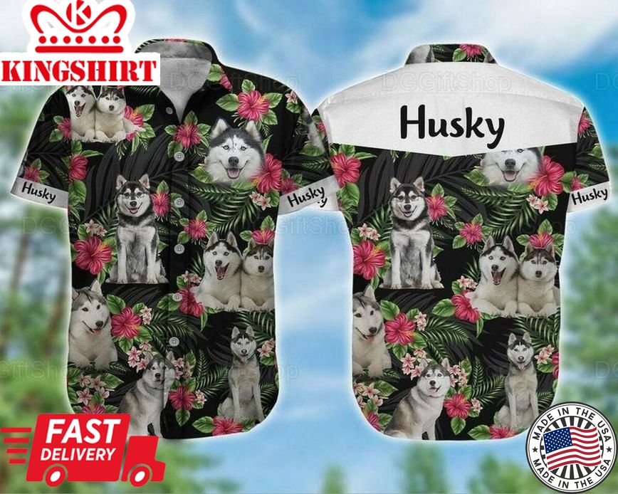 Husky Dog Aloha Trendy Hawaiian Shirt - Funny Husky Dog Pet Cute Trendy Hawaiian Shirt, Flowers Tropical Pattern Trendy Hawaiian Shirt For Men