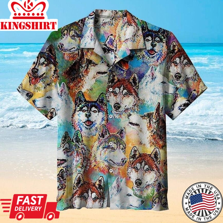 Husky Dogs Art Trendy Hawaiian Shirt