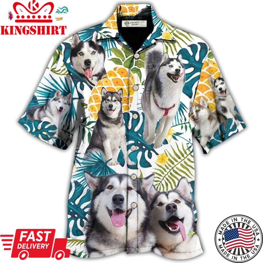 Husky Funny Husky Tropical Leaf Hawaiian Shirt