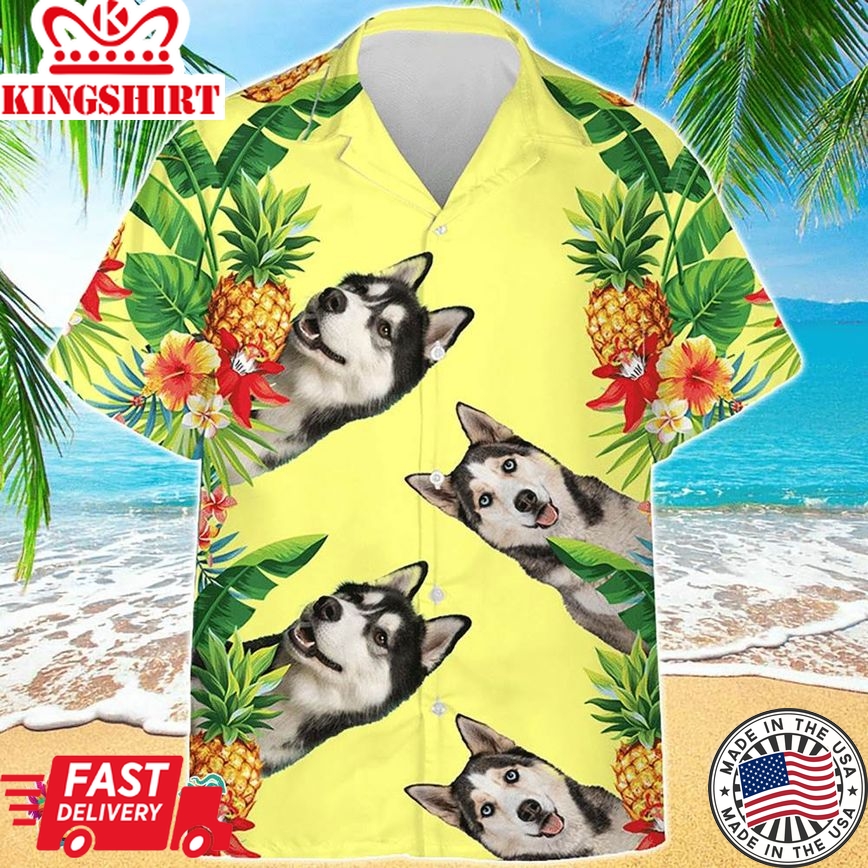 Husky Hawaiian Shirt Husky Tropical Pineapple Aloha, Aloha Hawaiian Shirts