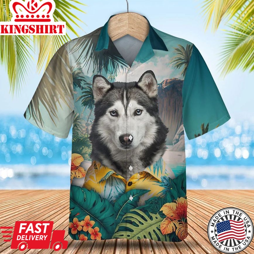 Husky Paradise Breeze - Embrace the Aloha Spirit with this Tropical Trendy Hawaiian Shirt