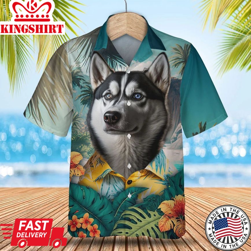 Husky Tropical Getaway - Experience Paradise with this Tropical Trendy Hawaiian Shirt