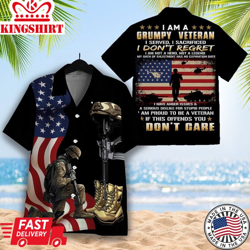 I Am A Grumpy Veteran I Served I Sacrificed I Don't Regret Aloha Hawaiian Shirt