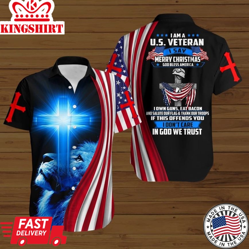 I Am A U.S Veteran I Say Merry Christmas God Bless America All Over Printed Summer Hawaiian Shirt