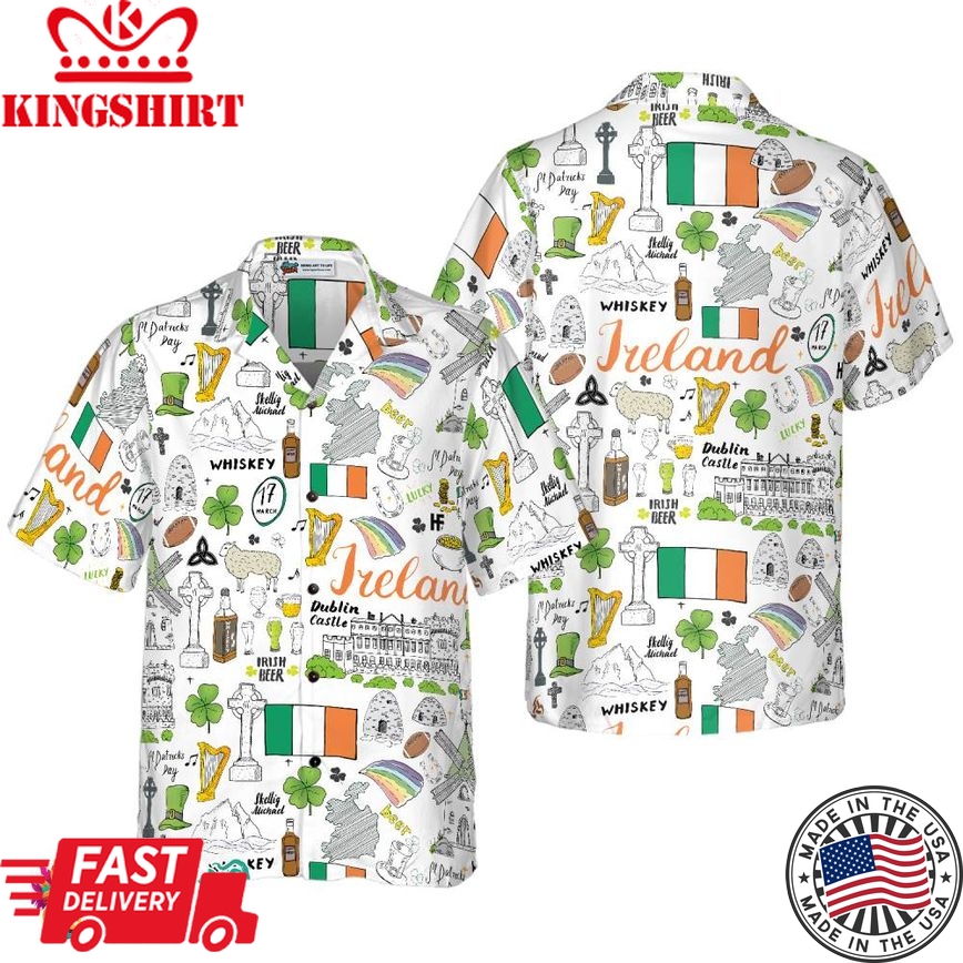 I Love Ireland Doodle Hawaiian Shirt