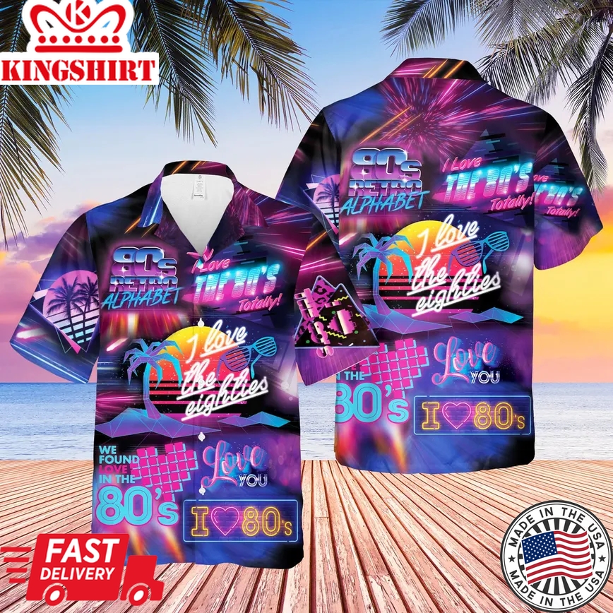 I Love The 80S Neon Music Party Trendy Hawaiian Shirt For