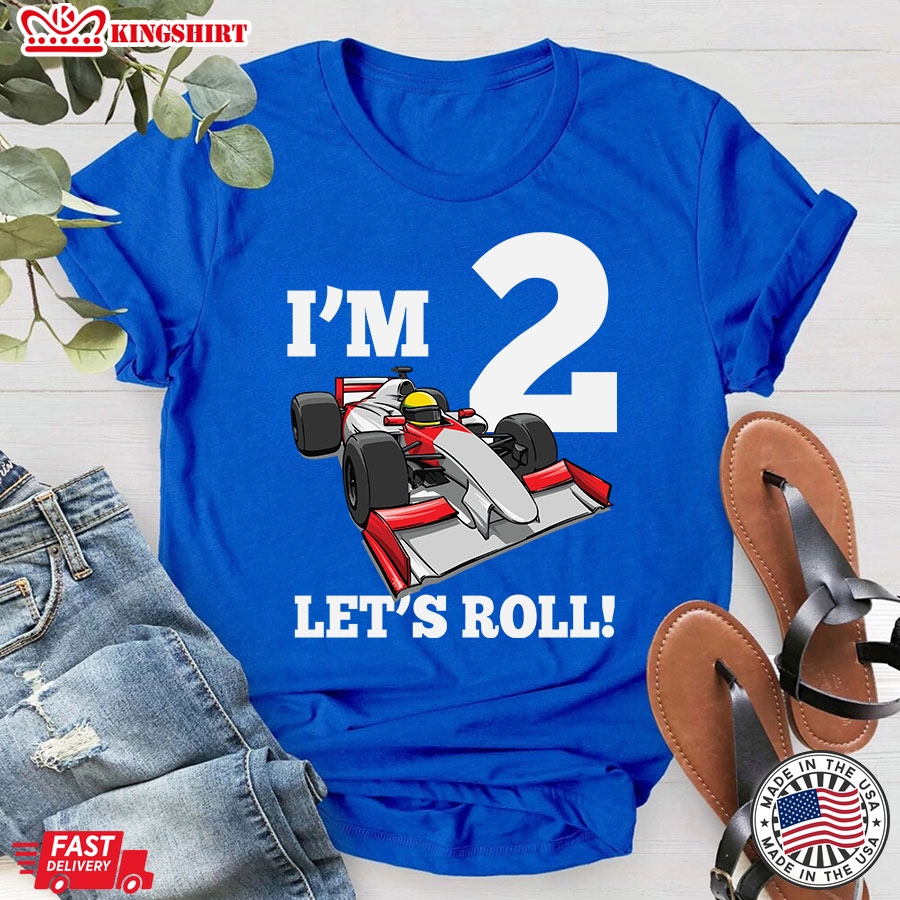 I'm 2 Let's Roll 2nd Birthday Race Car Racing Party T-Shirt