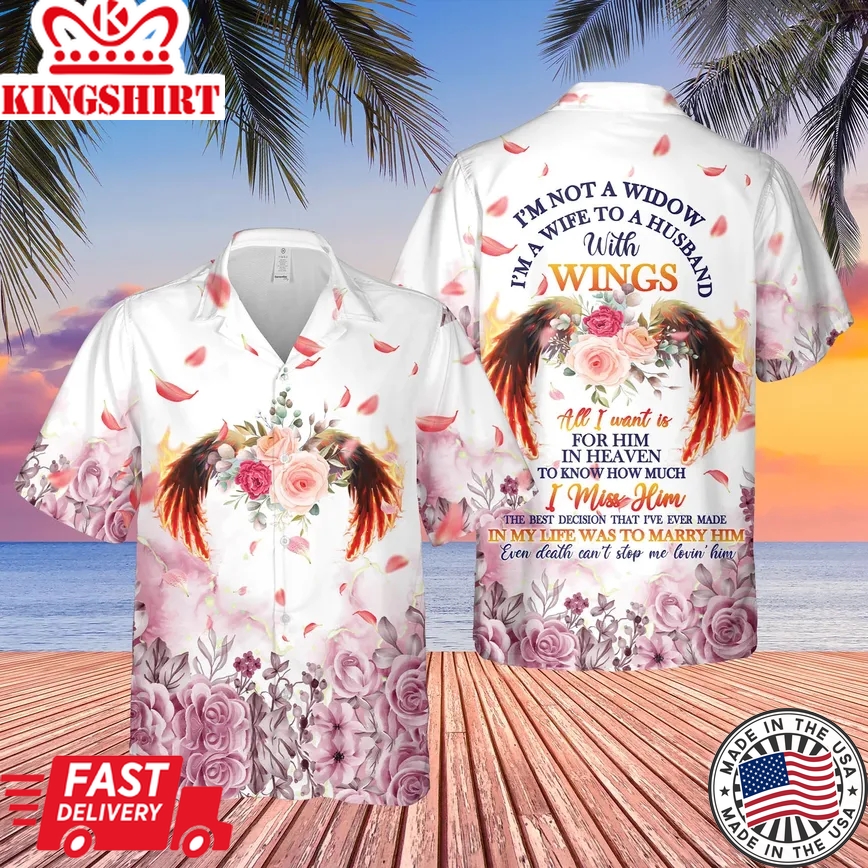 I'm A Wife To A Husband With Wings Memorial Trendy Hawaiian Shirt, Sympathy Gifts For Loss Of Husband Aloha Shirt