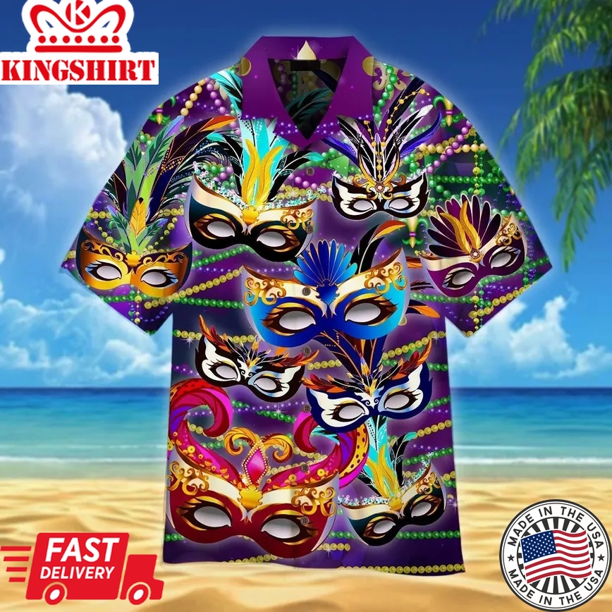 I'm Here For The Masks Mardi Gras Trendy Hawaiian Shirt For