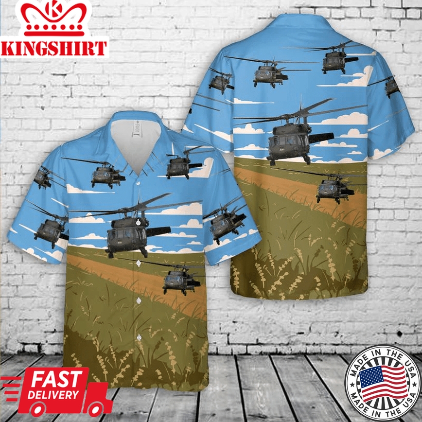 Illinois Army National Guard Uh-60 Blackhawk Helicopter Trendy Hawaiian Shirt